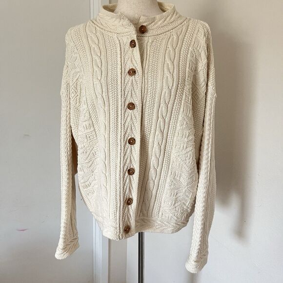L.L. Bean Sweaters - VTG LL Bean Cardigan Sweater Sz XL Ivory 100% Cotton Cable Knit Button